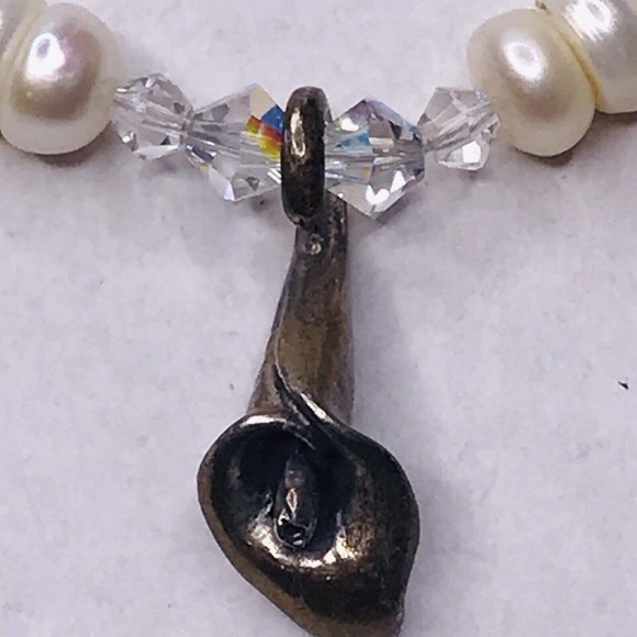 Lety G Sterling Silver Calla Lily FLower Charm Pearl Necklace Faceted Glass Bead - Picture 1 of 12